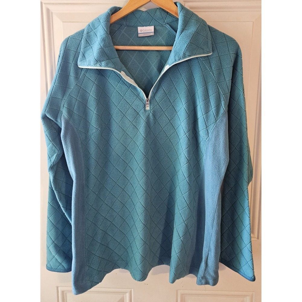Columbia Womens XL Blue Diamond‎ Fleece Quarter Zip Pullover Jacket Sweater